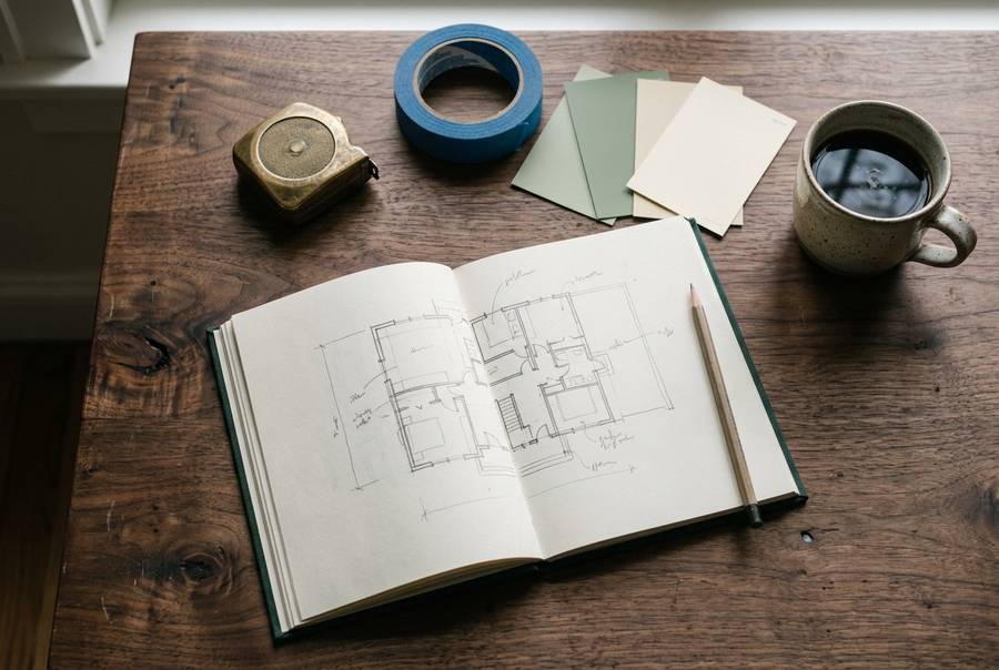 Field notes: a house notebook on a kitchen table