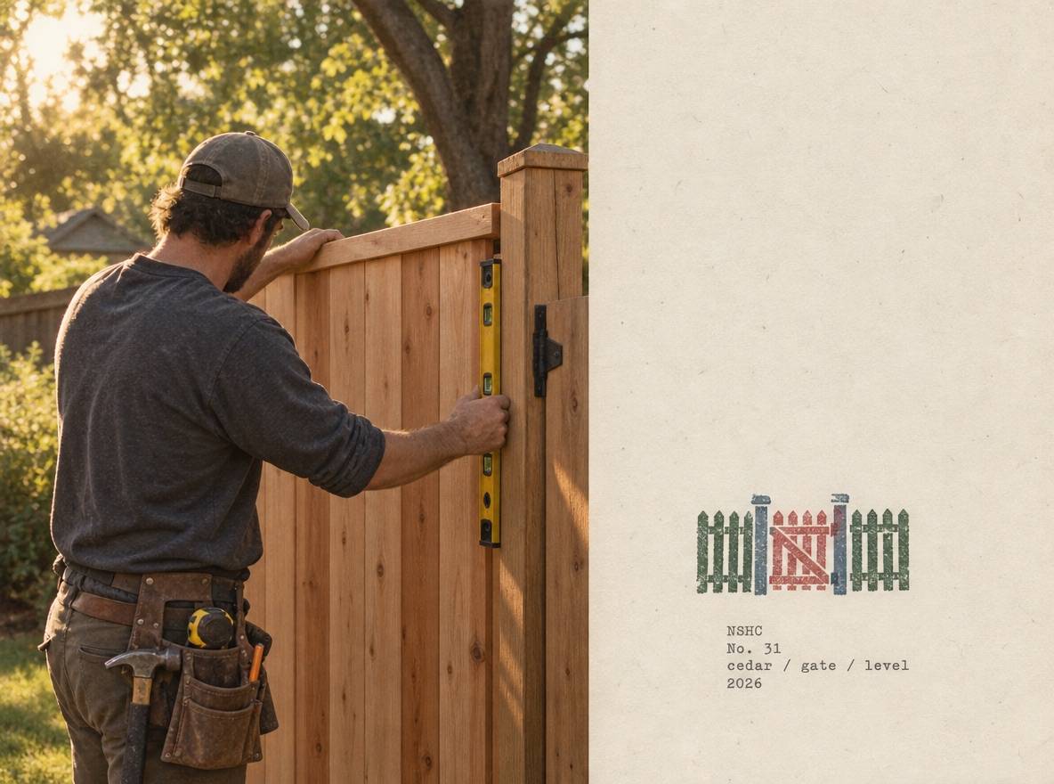 Field notes: a pro checking a new cedar fence gate